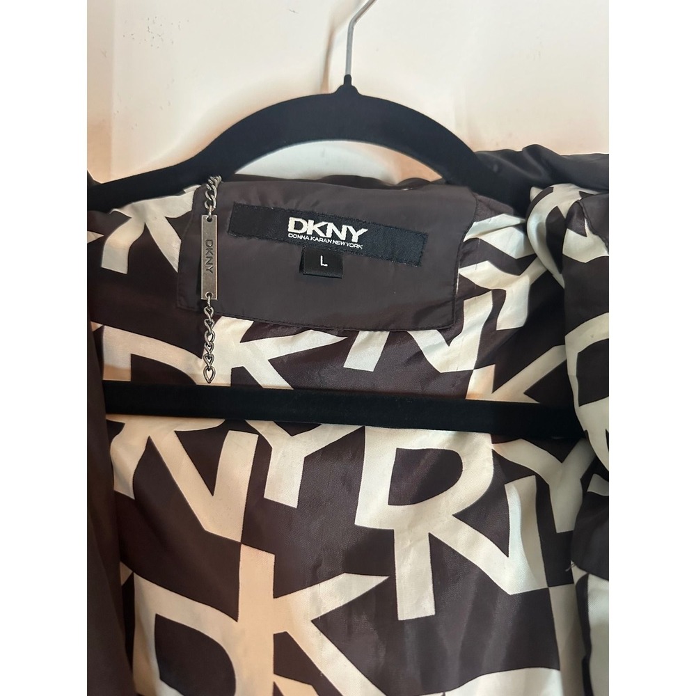 DKNY Vintage Womens Black Faux Fur Hooded Puffer Coat Jacket Size L Y2K Winter - Picture 4 of 6